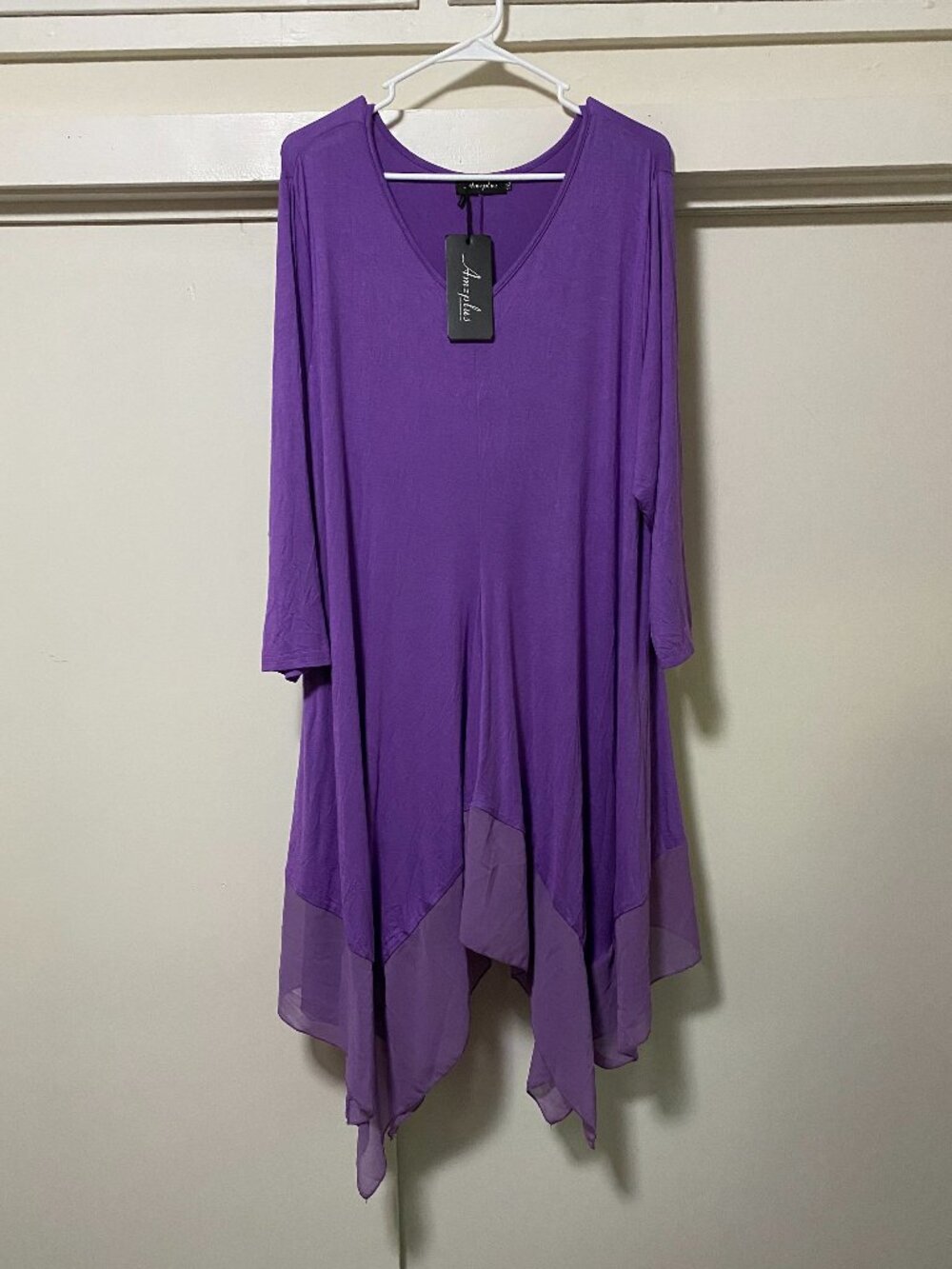 NWT - Amzplus, beautiful purple, long sleeve asymmetrical dress, size 5XL